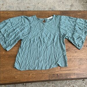 Chic Ruffle Sleeve Blouse in Teal